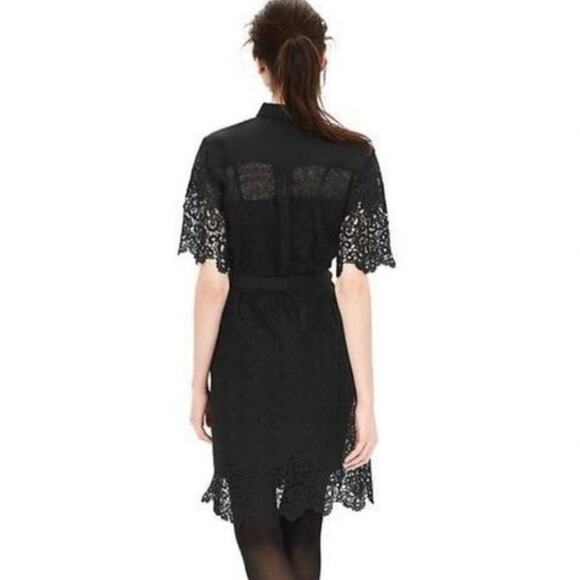 Banana Republic Heritage Belted Lace Shirt Dress Women Size 2 Black Crochet Hem - Picture 3 of 15